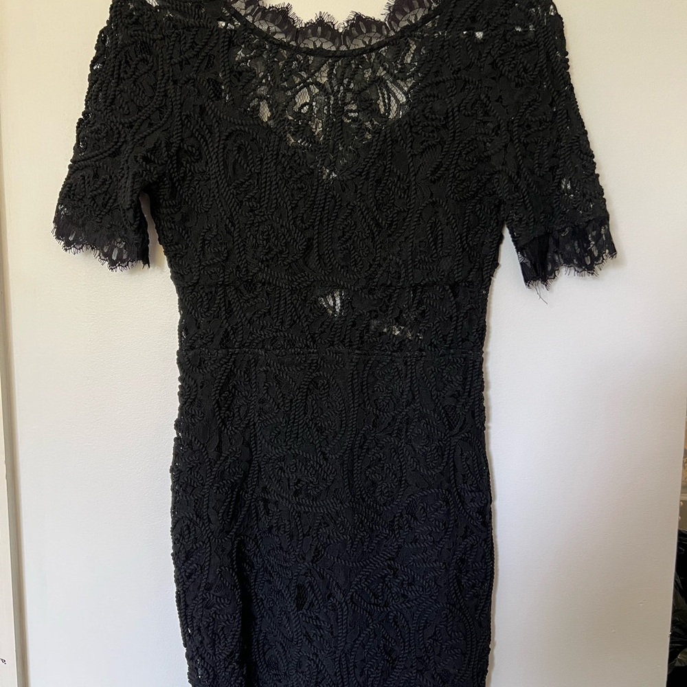 San Joy Black Lace Midi Dress